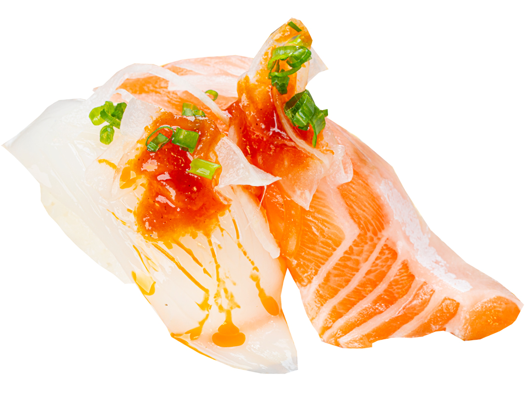 阿蘇のミニトマトドレッシング やりいかと生サーモンの合い盛り